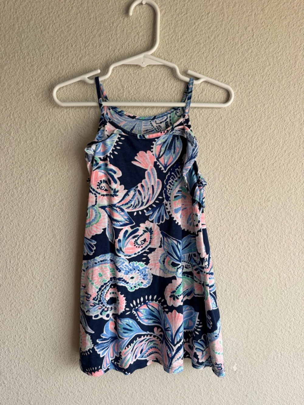 Lilly Pulitzer Navy Blue Floral Tank Dress with Pink and Light Blue Accents